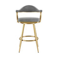 HomeRoots 30 Gray and Gold Fabric and Stainless Steel Low Back Bar Height Swivel Bar Chair