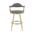 HomeRoots 30 Gray and Gold Fabric and Stainless Steel Low Back Bar Height Swivel Bar Chair