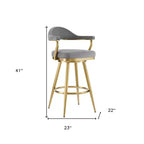 HomeRoots Sedia da bar girevole con schienale basso in tessuto grigio e oro e acciaio inossidabile, altezza bar, 30