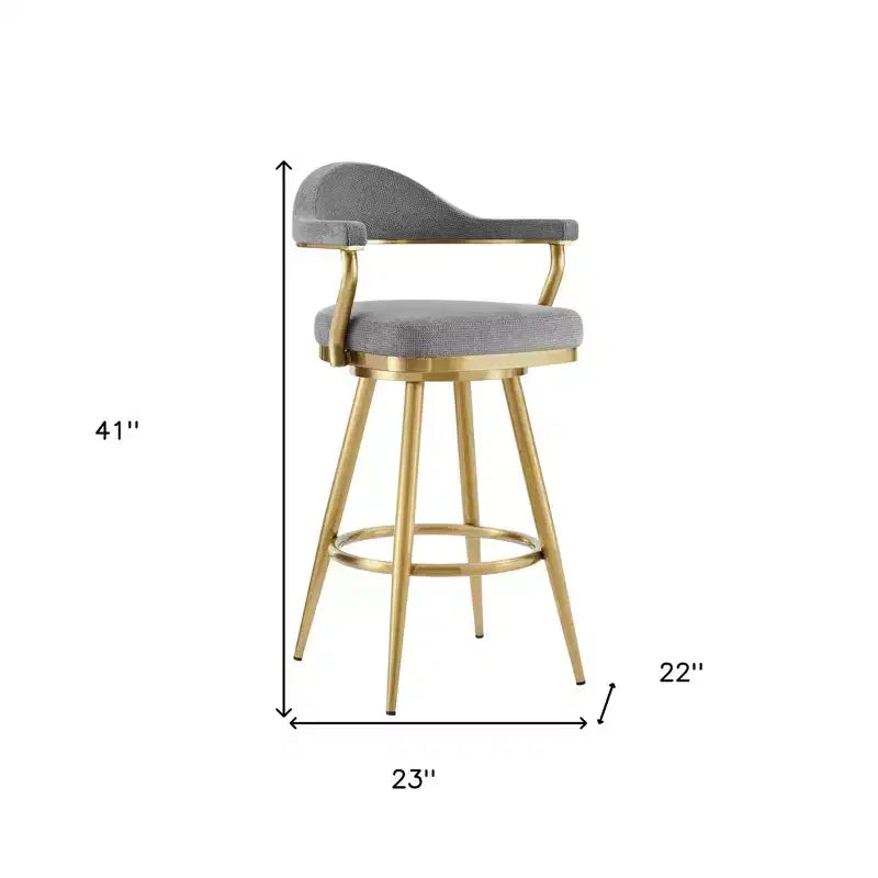 HomeRoots Sedia da bar girevole con schienale basso in tessuto grigio e oro e acciaio inossidabile, altezza bar, 30