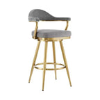 HomeRoots Sedia da bar girevole con schienale basso in tessuto grigio e oro e acciaio inossidabile, altezza bar, 30