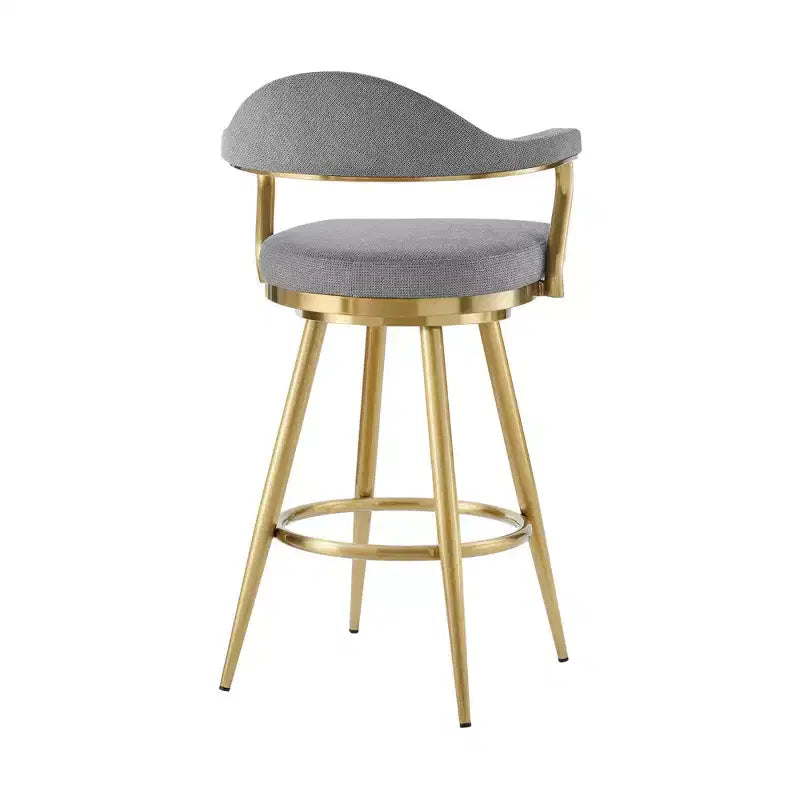 HomeRoots Sedia da bar girevole con schienale basso in tessuto grigio e oro e acciaio inossidabile, altezza bar, 30