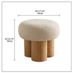 Sgabello rotondo di Homy Casa con rivestimento in bouclé e gambe cilindriche in legno massello, beige