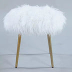 Homy Casa Glam Sgabello da Toilette con Seduta in Pelliccia Sintetica e Gambe in Metallo Dorato, Bianco