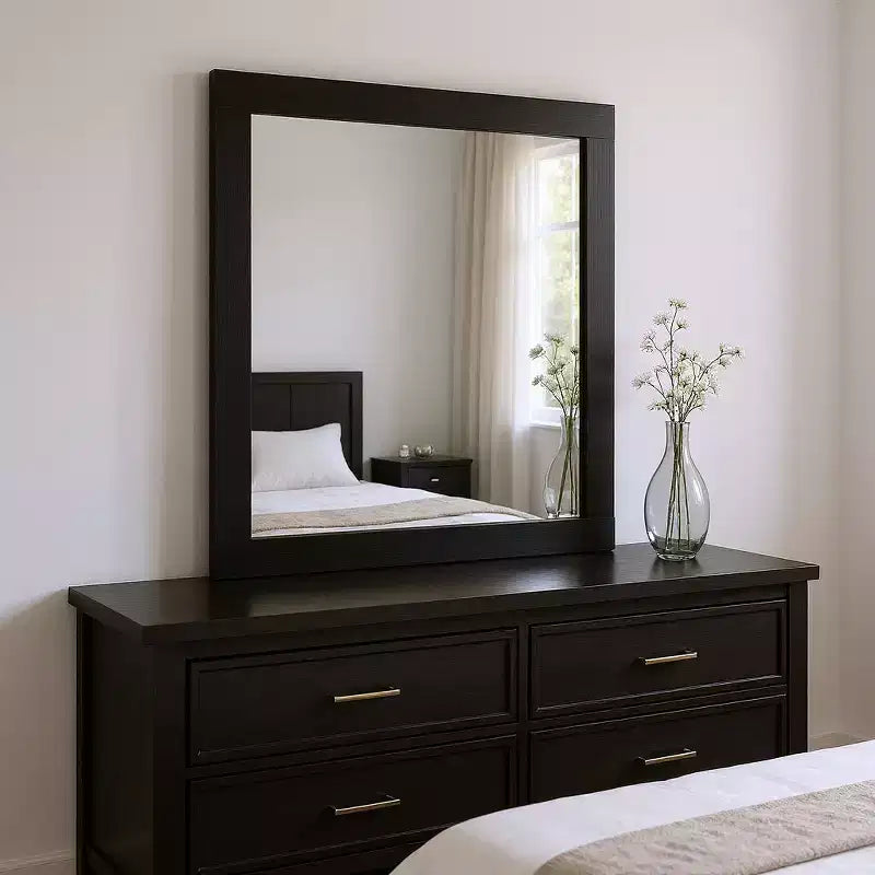 Specchio da comò quadrato HomeRoots 35 con cornice in legno nero