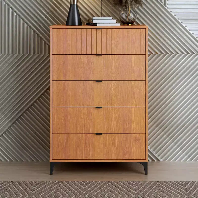 Galano Zaffy 5 Drawer Chest (Interlock) - Amber Walnut