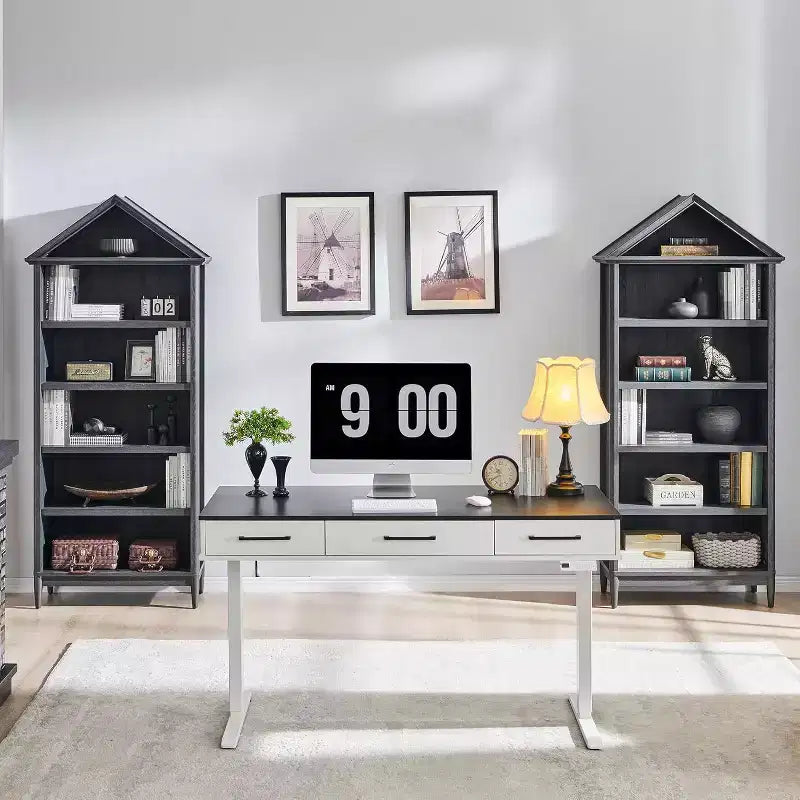 Libreria con Ripiani Regolabili, Libreria Alta e Larga 75,9" con Spazio di Archiviazione, Libreria a 5 Ripiani Aperti con Parte Superiore Triangolare