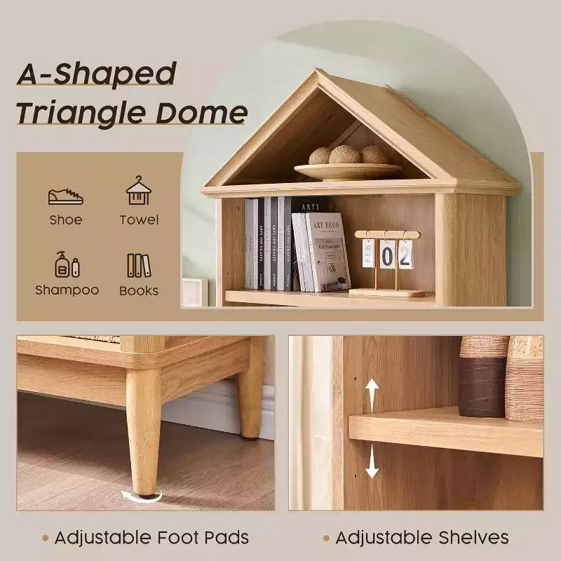 Libreria con Ripiani Regolabili, Libreria Alta e Larga 75,9" con Spazio di Archiviazione, Libreria a 5 Ripiani Aperti con Parte Superiore Triangolare