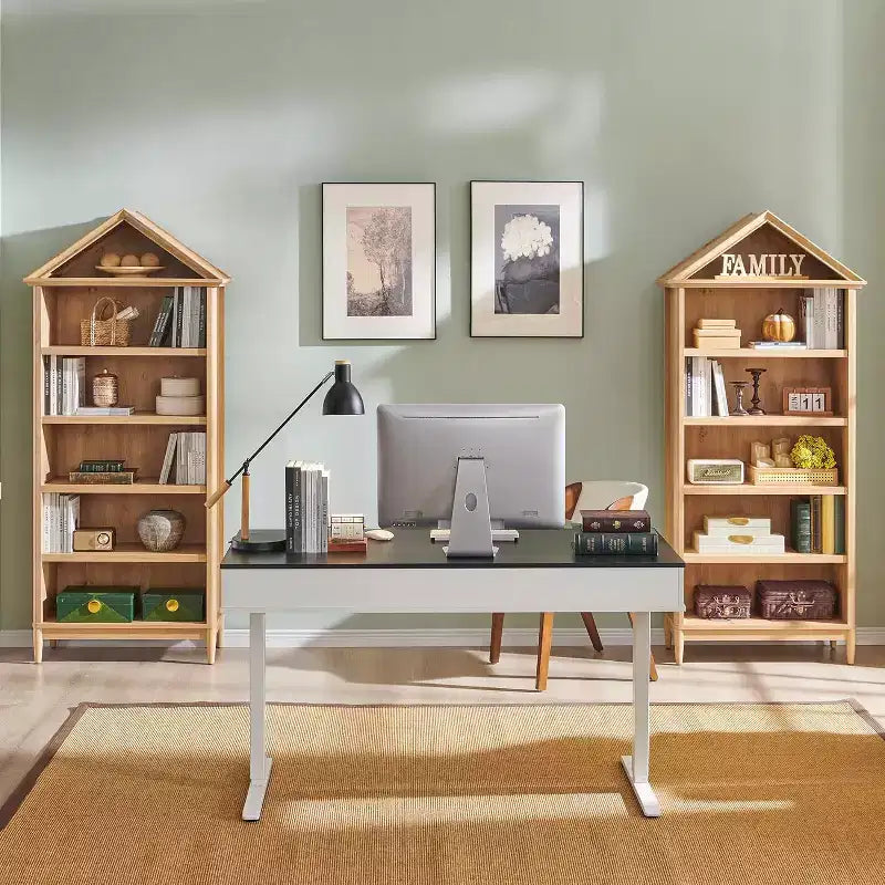 Libreria con Ripiani Regolabili, Libreria Alta e Larga 75,9" con Spazio di Archiviazione, Libreria a 5 Ripiani Aperti con Parte Superiore Triangolare