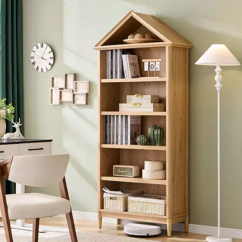 Libreria con Ripiani Regolabili, Libreria Alta e Larga 75,9" con Spazio di Archiviazione, Libreria a 5 Ripiani Aperti con Parte Superiore Triangolare