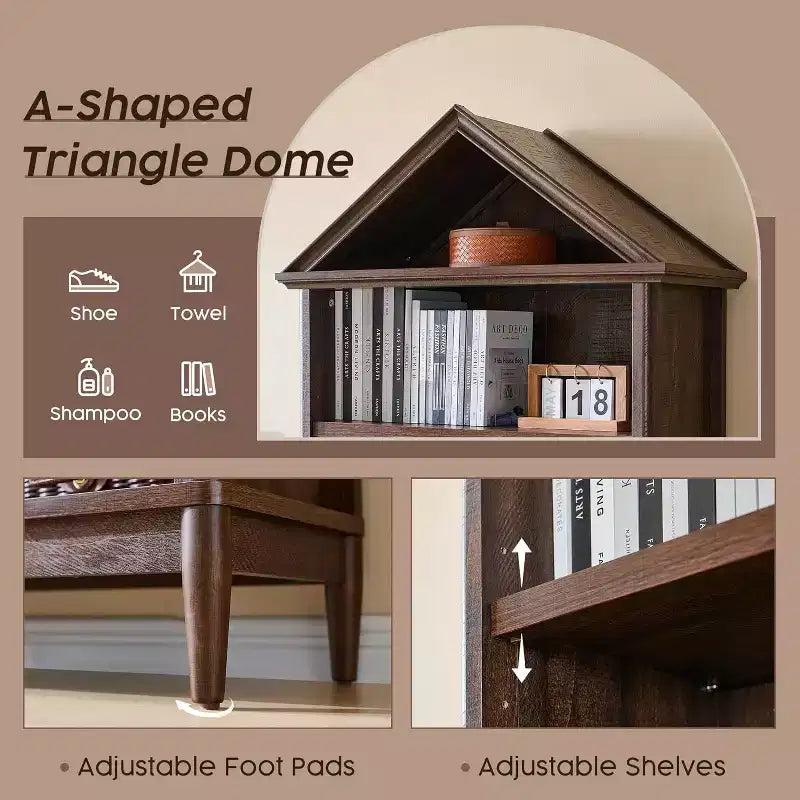 Libreria con Ripiani Regolabili, Libreria Alta e Larga 75,9" con Spazio di Archiviazione, Libreria a 5 Ripiani Aperti con Parte Superiore Triangolare