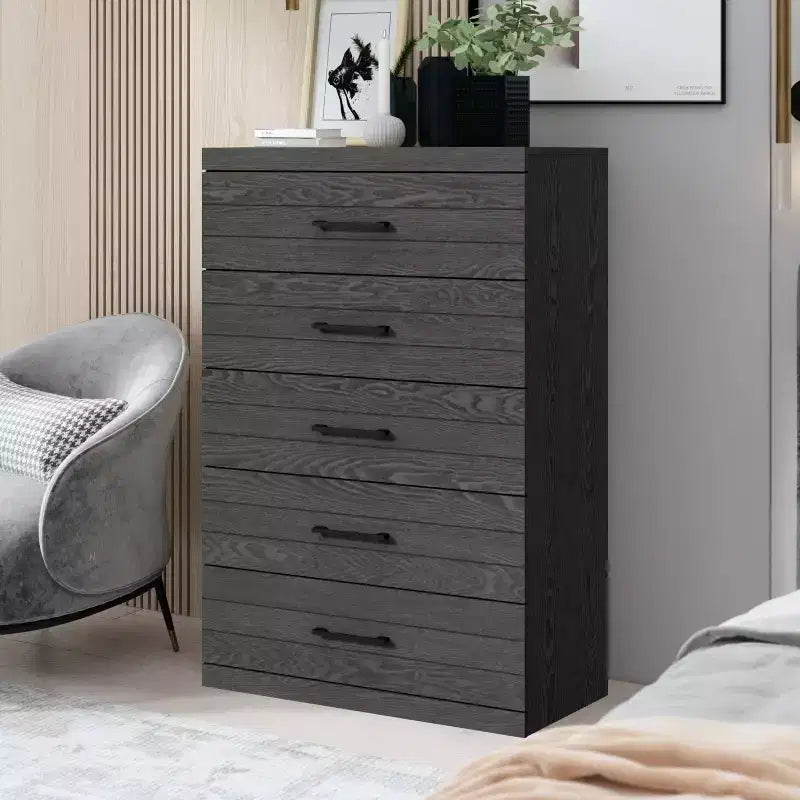 Cassettiera a 5 cassetti Galano Hamsper (interblocco) - Rovere grigio scuro