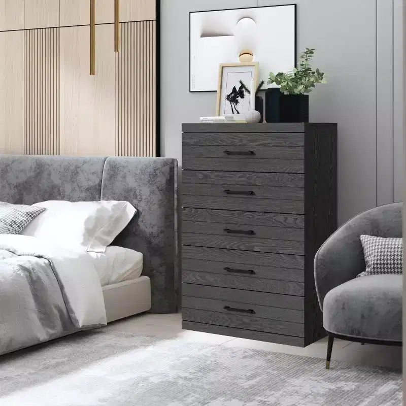 Cassettiera a 5 cassetti Galano Hamsper (interblocco) - Rovere grigio scuro