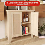 Madia Credenza Rattan da 76cm con Ante e Ripiani, Mobile Consolle in Legno per Soggiorno, Sala da Pranico, Cucina, Rovere Naturale