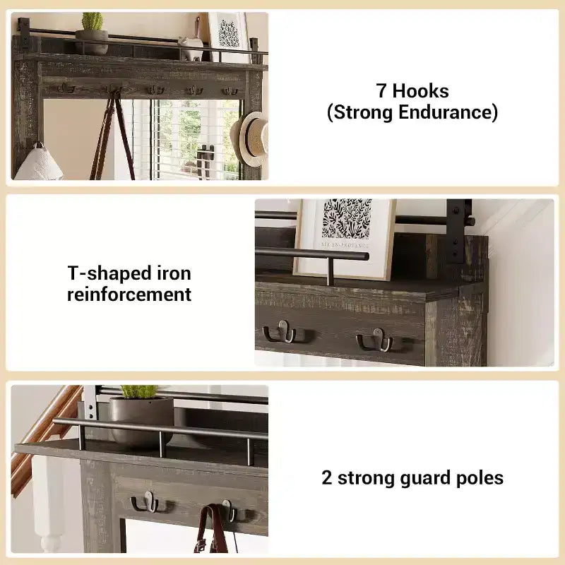 COZONY 5 in 1 Albero Appendiabiti con Scarpiera, Piantana Laterale Regolabile, Appendiabiti e Toilette, Design Angolare per Ingresso, Soggiorno, Ripostiglio