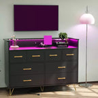 Mobile TV COZONY con comò a 8 cassetti, centro multimediale in legno con luce LED e stazione di ricarica, ampio spazio per camera da letto e soggiorno