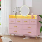 Mobile TV COZONY con comò a 8 cassetti, centro multimediale in legno con luce LED e stazione di ricarica, ampio spazio per camera da letto e soggiorno