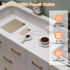 Mobile TV COZONY con comò a 8 cassetti, centro multimediale in legno con luce LED e stazione di ricarica, ampio spazio per camera da letto e soggiorno