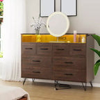 Mobile TV COZONY con comò a 8 cassetti, centro multimediale in legno con luce LED e stazione di ricarica, ampio spazio per camera da letto e soggiorno