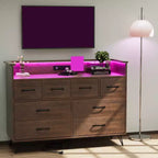Mobile TV COZONY con comò a 8 cassetti, centro multimediale in legno con luce LED e stazione di ricarica, ampio spazio per camera da letto e soggiorno