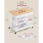 Carrello da cucina con isola su ruote con 2 cassetti e ripiani regolabili, workstation mobile con capacità di 294 kg su ruote bloccabili, larghezza 110 cm, beige e bianco