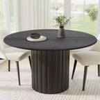 PexFix 52 Tavolo da pranzo rotondo in legno, tavolo da cucina per 4-6 persone con bordo superiore a forma di arco e piedistallo strutturato per soggiorno/sala da pranzo, caffè, ufficio, nero