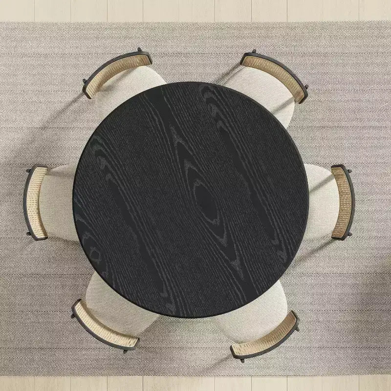 PexFix 52 Tavolo da pranzo rotondo in legno, tavolo da cucina per 4-6 persone con bordo superiore a forma di arco e piedistallo strutturato per soggiorno/sala da pranzo, caffè, ufficio, nero
