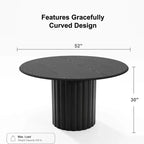 PexFix 52 Tavolo da pranzo rotondo in legno, tavolo da cucina per 4-6 persone con bordo superiore a forma di arco e piedistallo strutturato per soggiorno/sala da pranzo, caffè, ufficio, nero