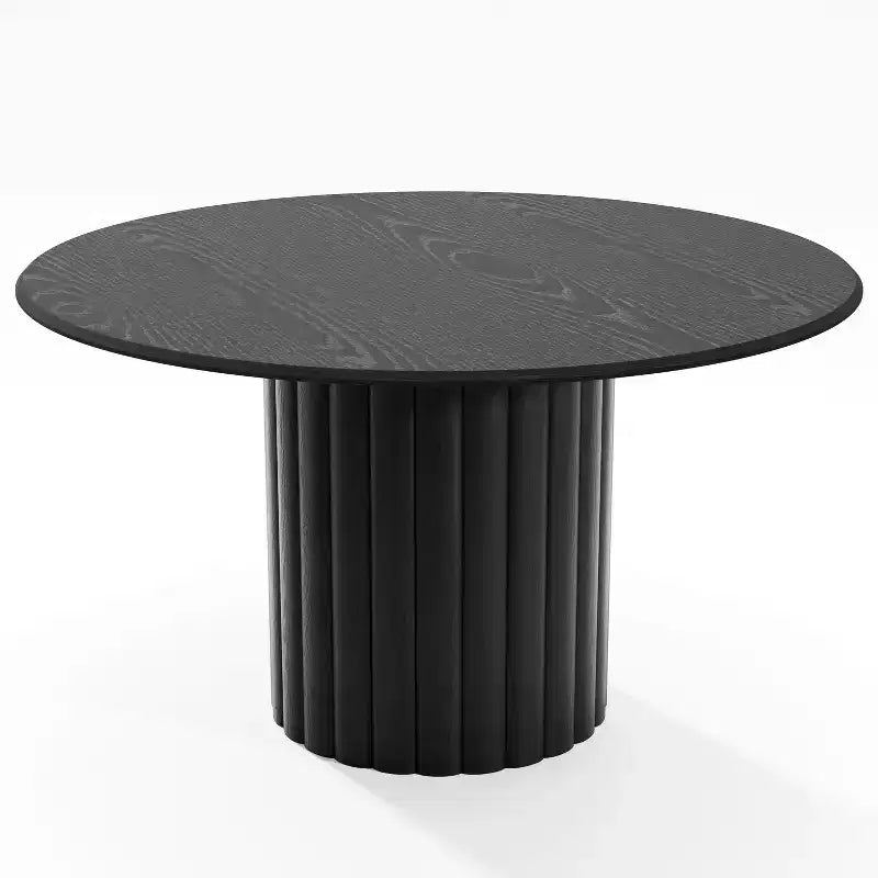 PexFix 52 Tavolo da pranzo rotondo in legno, tavolo da cucina per 4-6 persone con bordo superiore a forma di arco e piedistallo strutturato per soggiorno/sala da pranzo, caffè, ufficio, nero