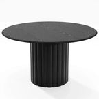 PexFix 52 Tavolo da pranzo rotondo in legno, tavolo da cucina per 4-6 persone con bordo superiore a forma di arco e piedistallo strutturato per soggiorno/sala da pranzo, caffè, ufficio, nero