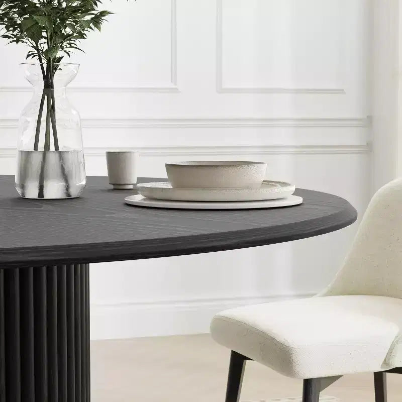 PexFix 52 Tavolo da pranzo rotondo in legno, tavolo da cucina per 4-6 persone con bordo superiore a forma di arco e piedistallo strutturato per soggiorno/sala da pranzo, caffè, ufficio, nero