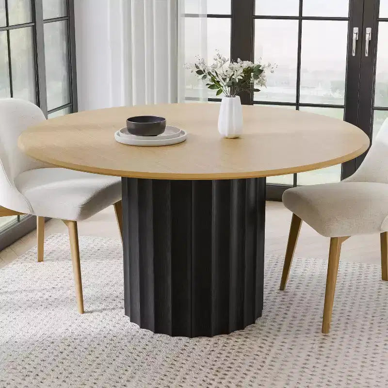 PexFix 52 Tavolo Rotondo da Pranzo in Legno Tavolo da Cucina per 4-6 con Bordo Superiore a Forma di Arco e Base Scanalata per Soggiorno/Sala da Pranzo Caffè Ufficio Naturale