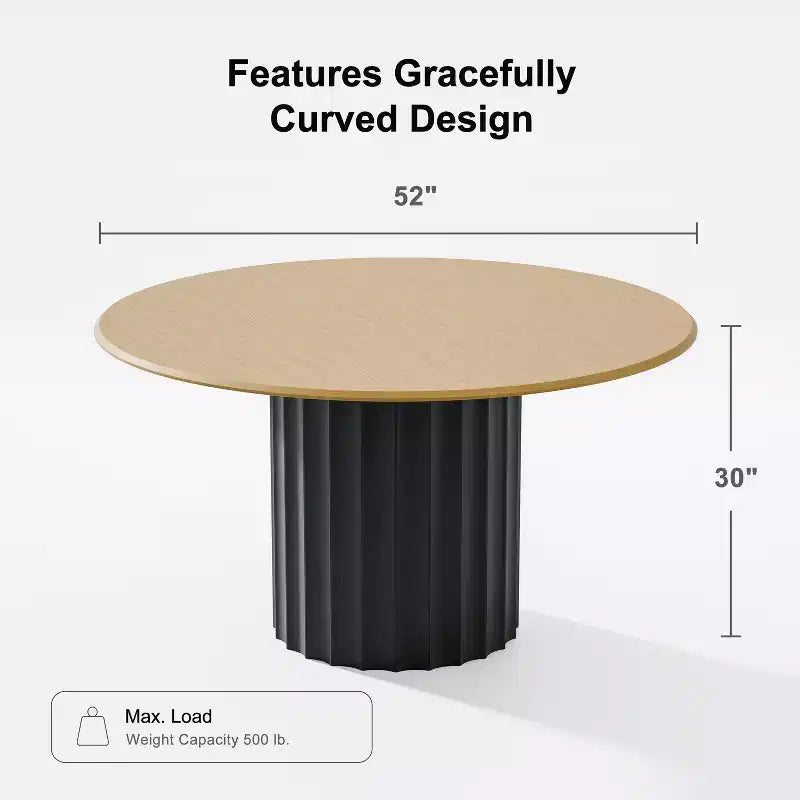 PexFix 52 Tavolo Rotondo da Pranzo in Legno Tavolo da Cucina per 4-6 con Bordo Superiore a Forma di Arco e Base Scanalata per Soggiorno/Sala da Pranzo Caffè Ufficio Naturale