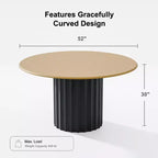 PexFix 52 Tavolo Rotondo da Pranzo in Legno Tavolo da Cucina per 4-6 con Bordo Superiore a Forma di Arco e Base Scanalata per Soggiorno/Sala da Pranzo Caffè Ufficio Naturale
