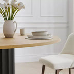 PexFix 52 Tavolo Rotondo da Pranzo in Legno Tavolo da Cucina per 4-6 con Bordo Superiore a Forma di Arco e Base Scanalata per Soggiorno/Sala da Pranzo Caffè Ufficio Naturale