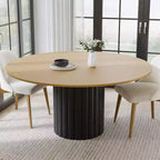 PexFix Tavolo da pranzo rotondo da 60 in legno massello, tavolo da cucina per 6-8 persone con piano e base cilindrica testurizzata per soggiorno/sala da pranzo, caffè, ufficio, naturale