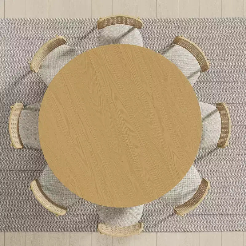 PexFix Tavolo da pranzo rotondo da 60 in legno massello, tavolo da cucina per 6-8 persone con piano e base cilindrica testurizzata per soggiorno/sala da pranzo, caffè, ufficio, naturale