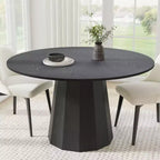 PexFix Tavolo da pranzo rotondo in legno massello, 132 cm (52 pollici) di altezza, tavolo da cucina per 4-6 persone con piano del tavolo e base affusolata per soggiorno/sala da pranzo, ufficio, caffè, nero