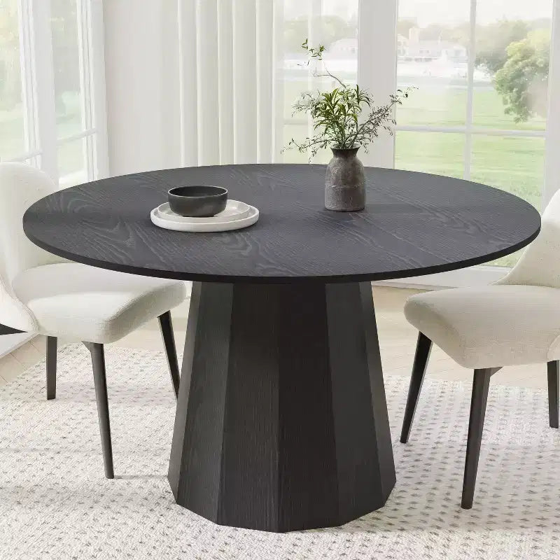 PexFix Tavolo da pranzo rotondo in legno massello, 132 cm (52 pollici) di altezza, tavolo da cucina per 4-6 persone con piano del tavolo e base affusolata per soggiorno/sala da pranzo, ufficio, caffè, nero