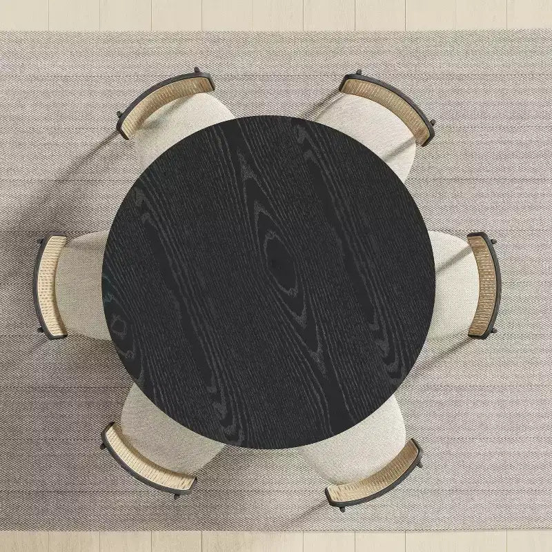 PexFix Tavolo da pranzo rotondo in legno massello, 132 cm (52 pollici) di altezza, tavolo da cucina per 4-6 persone con piano del tavolo e base affusolata per soggiorno/sala da pranzo, ufficio, caffè, nero