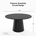 PexFix Tavolo da pranzo rotondo in legno massello, 132 cm (52 pollici) di altezza, tavolo da cucina per 4-6 persone con piano del tavolo e base affusolata per soggiorno/sala da pranzo, ufficio, caffè, nero