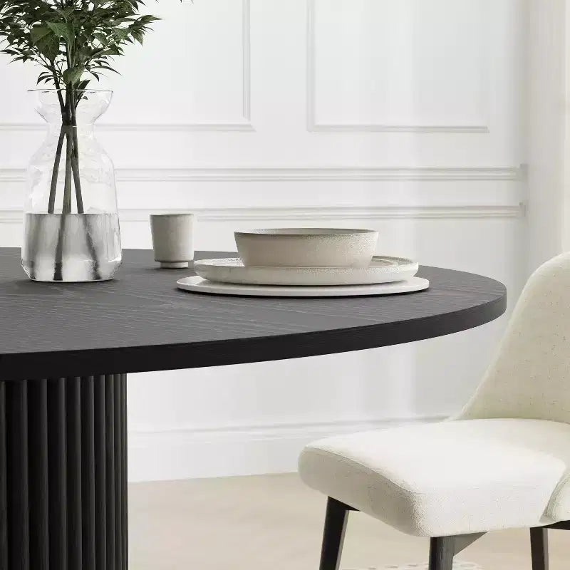 PexFix Tavolo da pranzo rotondo in legno massello, 132 cm (52 pollici) di altezza, tavolo da cucina per 4-6 persone con piano del tavolo e base affusolata per soggiorno/sala da pranzo, ufficio, caffè, nero