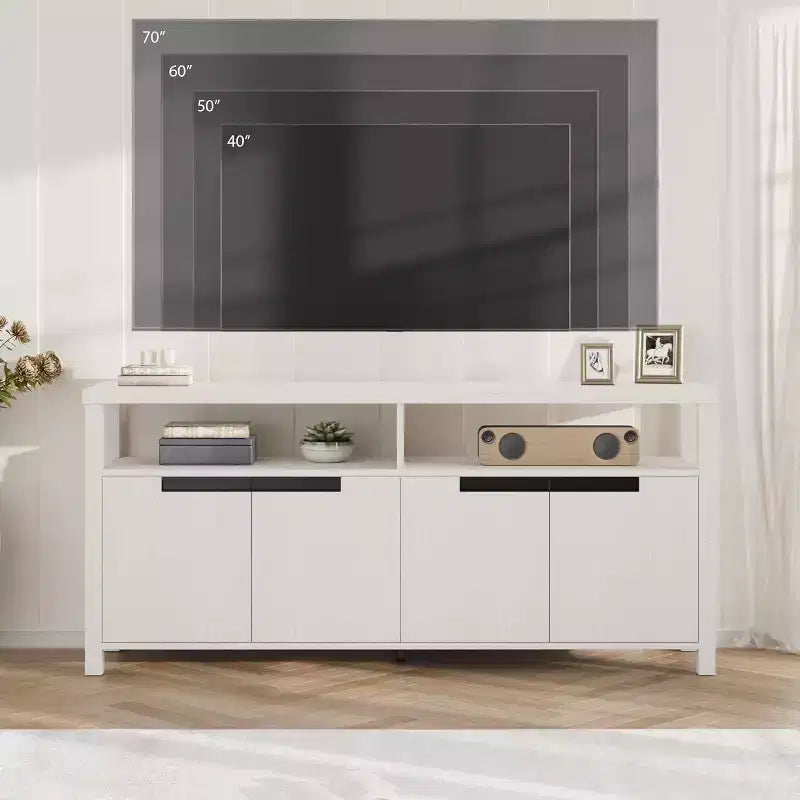 Mobile porta TV rustico da 160 cm con 4 ante e ripiani aperti per il soggiorno