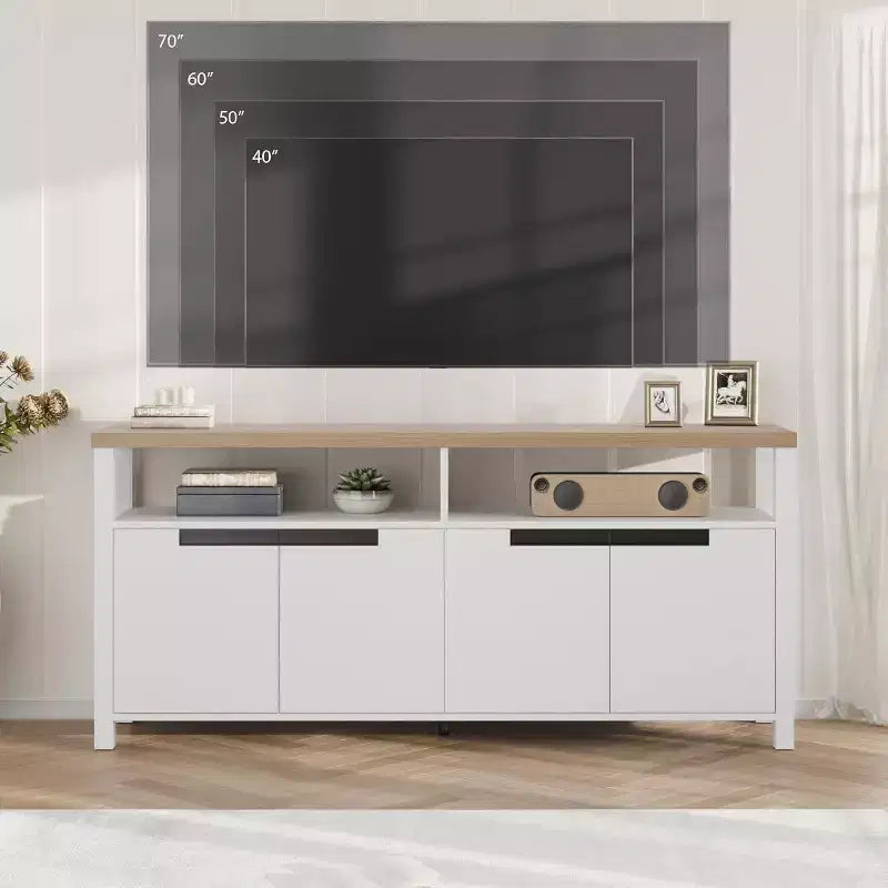 Mobile porta TV rustico da 160 cm con 4 ante e ripiani aperti per il soggiorno