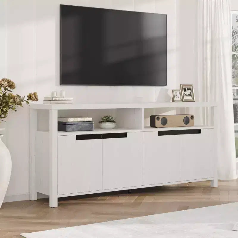 Mobile porta TV rustico da 160 cm con 4 ante e ripiani aperti per il soggiorno