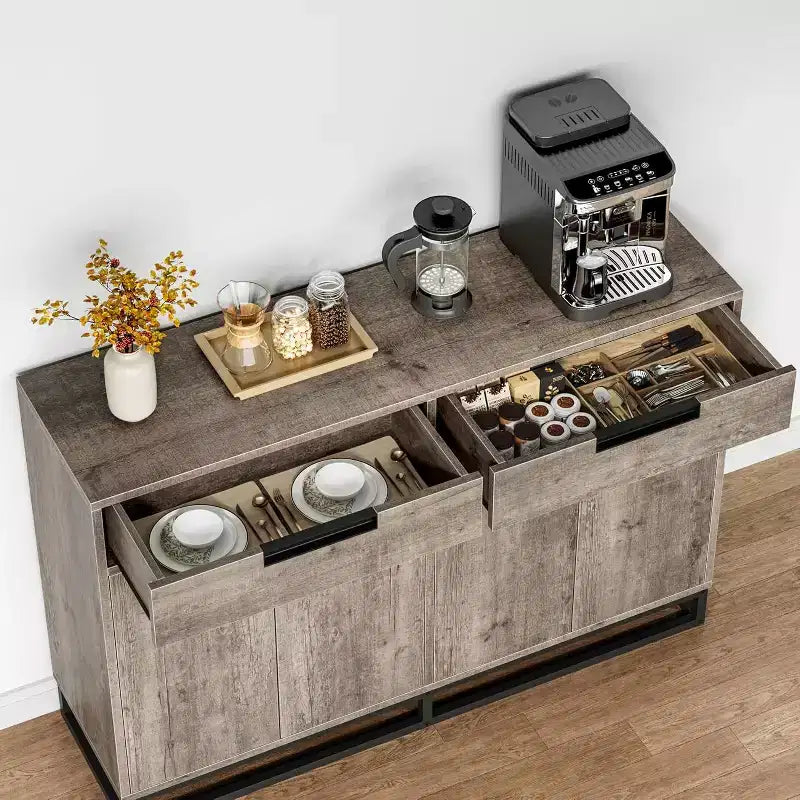 Buffet moderno a credenza da 140 cm – Madia da cucina con 2 cassetti e 4 ante per sala da pranzo