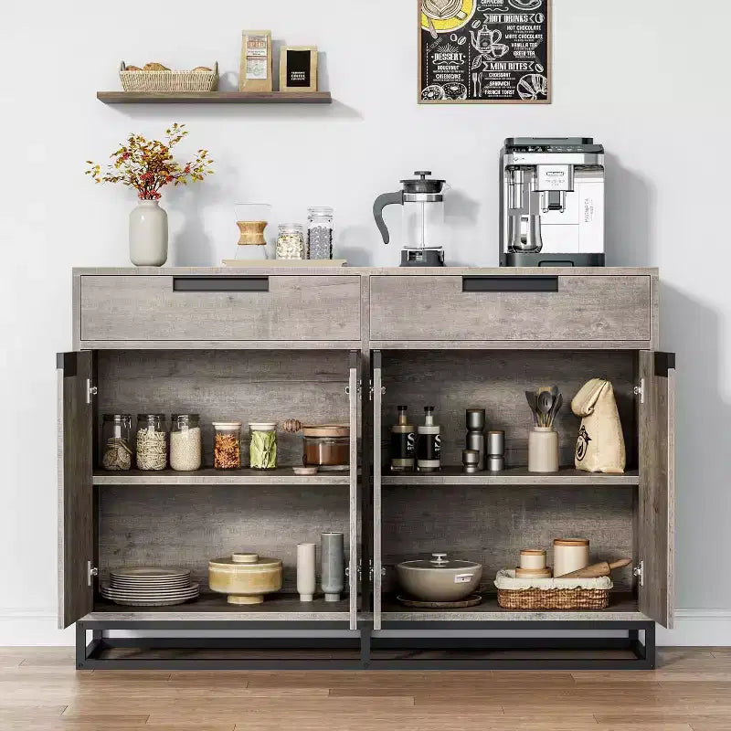 Buffet moderno a credenza da 140 cm – Madia da cucina con 2 cassetti e 4 ante per sala da pranzo