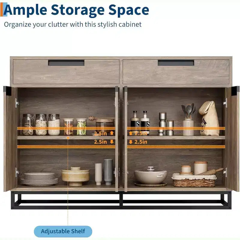 Buffet moderno a credenza da 140 cm – Madia da cucina con 2 cassetti e 4 ante per sala da pranzo