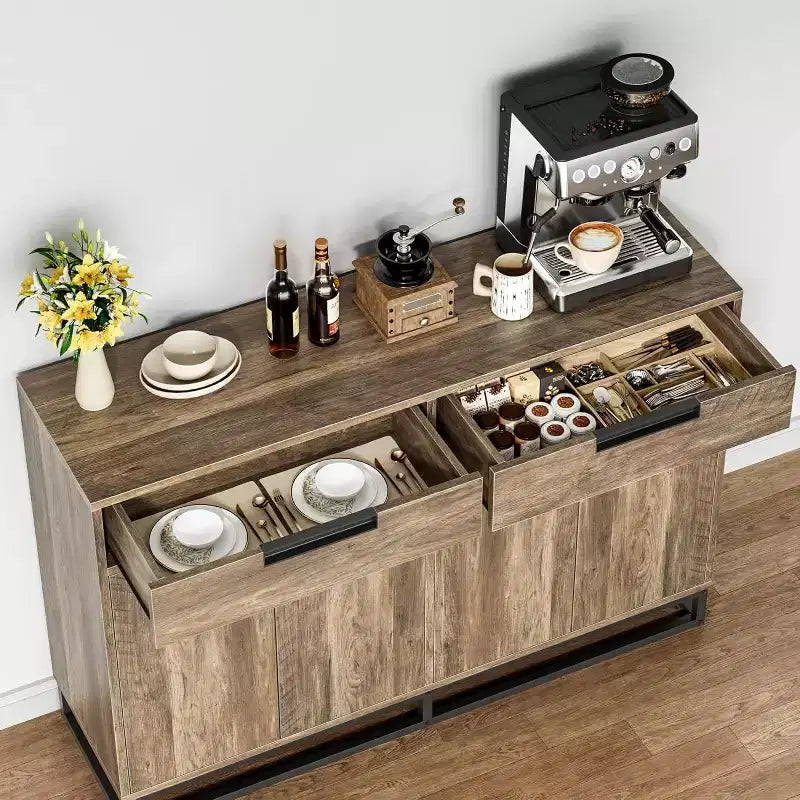 Buffet moderno a credenza da 140 cm – Madia da cucina con 2 cassetti e 4 ante per sala da pranzo