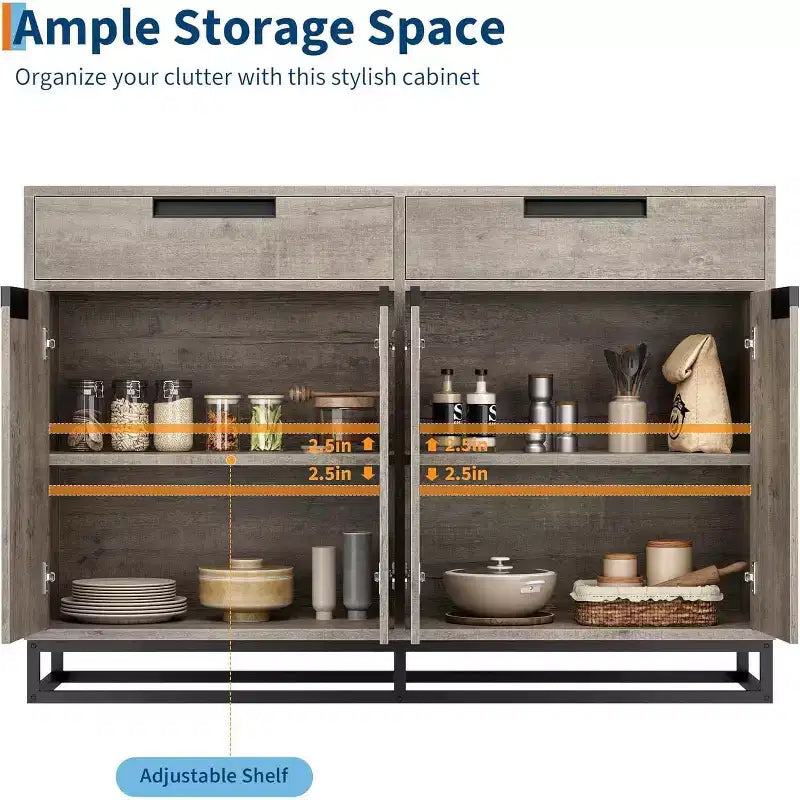 Buffet moderno a credenza da 140 cm – Madia da cucina con 2 cassetti e 4 ante per sala da pranzo